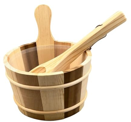 Seau de sauna en bois et louche portable grande capacité pour salle de bain hôtel sauna