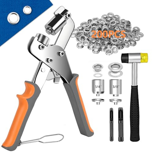SARABURU Heavy Duty Grommet Tool Kit, 1/4 and 3/8 Inch Handheld Hole Punch Pliers with 200 Eyelets and Grommets for Tarps Canvas Banner Leather Fabric (10mm/6mm)