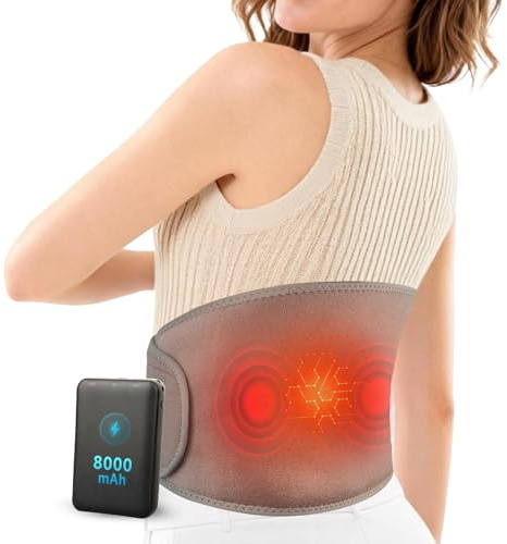 Cordless Heating Pad with Massager for Back Pain Relief, Portable Wearable Heat Belt for Lower Back 8000mAh Rechargeable Wireless Electric with 3 Heat 3 Vibration, Gifts for Women Men Mom Dad Seniors