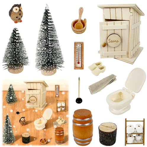 Set bagno in miniatura, casetta con wc, 10 rotoli di carta igienica, secchio, accessori per mobili per bambole