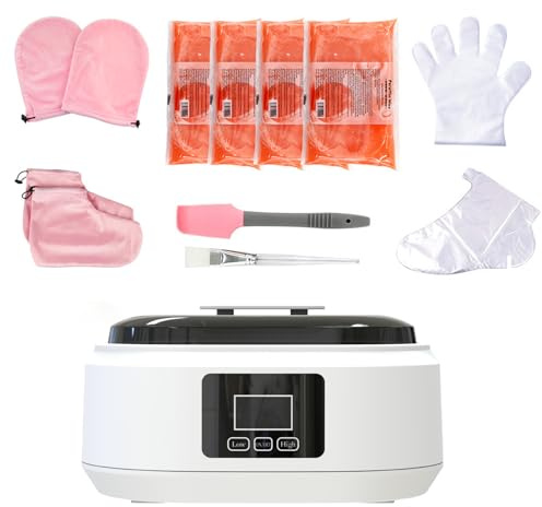 Parafinvaxvärmare, allt i ett kit, precisionstemperaturkontroll, återfuktande och exfolierande, perfekt för paraffinbad i hemmet white