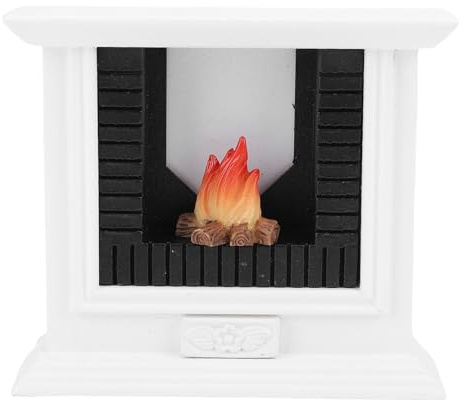 Fockety Cheminée de Maison de Poupée, Cheminée Miniature en Bois Blanc avec des Détails Réalistes pour Un Décor de Maison de Poupée à L'échelle 1/12, Décoration de Scène de Noël
