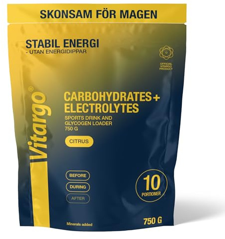Vitargo Kolhydrater Pulver med Elektrolyter, 750 g Isotonisk Sportdryck Pulver - Snabb Energi Före och Under Träning, Skonsam för Magen, för Uthållighetssport, Alternativ till Maltodextrin, Citrus