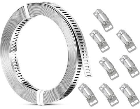 Grand collier de serrage réglable de 3 mètres en acier inoxydable avec 8 fixations, fixations à vis métalliques et cerclage pour tuyau, conduit, poteau, tube