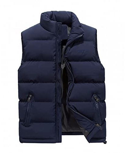 Chaleco Acolchado Hombre - Chalecos Acolchados Hombre Cálido Gilet Casual con Bolsillos Abrigo Moda Softshell Sin Mangas Guateado Informal Trabajo Exteriores Invierno Chaqueta Azul 3XL