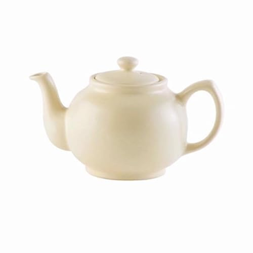 6-Cup Teapot for Loose Leaf & Teabags – Classic Tea Pot with Easy-Pour Spout for Home & Office (MATT Cream)