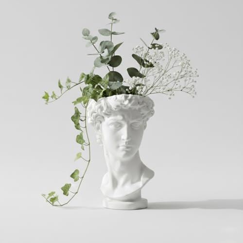 Vaso Busto David di Michelangelo, Scultura Decorativa in PLA Bianco, Stile Classico Rinascimentale, Organizer per Pennelli Trucco e Penne
