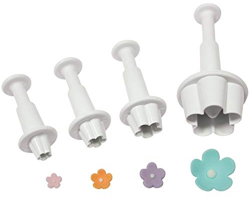 PME FB550 Prägeausstecher mit Blüten-/Vergiss-Mein-Nicht-Motiv, kleines, mittelgroßes, extra großes Format, Kunststoff, Weiß, 0.5 x 0.5 x 3 cm