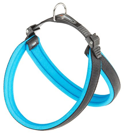 Ferplast Arnés Perro, Mediano AGILA Fluo 3 Arnés para Perros de Suave Acolchado, Sistema de Desenganche Rápido, Pecho 42-50 cm, Azul