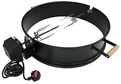 SunshineBBQs 57cm Charcoal BBQ Kettle Rotisserie Spit Ring for Chicken - New Model with Handles & Heavy Duty Motor Fits Weber