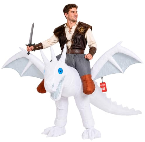 Morph Aufblasbares Kostüm Drache Erwachsene, Drachen Kostüm Erwachsene, Drachenkostüm Damen, Drachen Kostüm Herren, Aufblasbarer Drache Ride On Kostüm | Aufblasanzug mit weißem Drachen & baumelnden Beinen, Bläst in 60 Sekunden auf, Perfekt für Halloween, Immer ein Hit