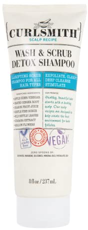Curlsmith - Wash & Scrub Detox Pro-Biotic - Shampoo chiarificante esfoliante vegano per tutti i tipi di capelli, cuoio capelluto sano (237ml)