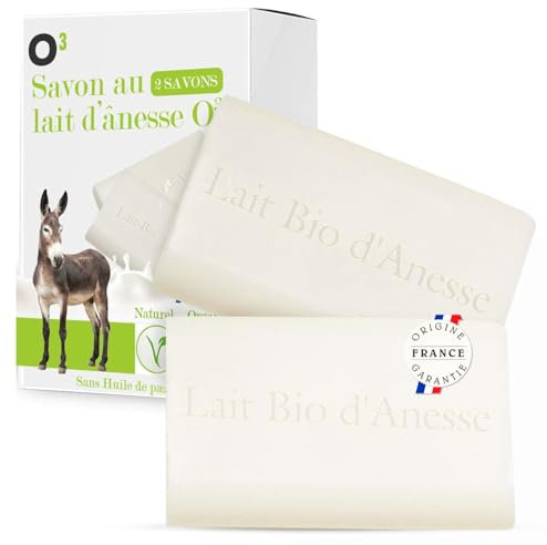 O³ Savon au Lait Bio d'Anesse-Savon 100% Naturel Sans Huile de Palme ni Edta-Anti ride at Anti Acné-Production 100% française (2 Savons de 100gr)
