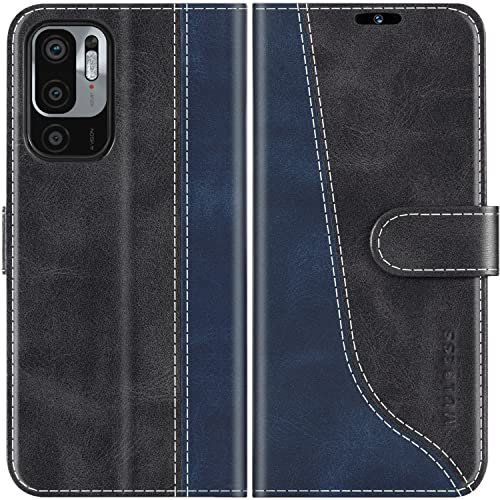 Mulbess Coque pour Xiaomi Redmi Note 10 5G / Poco M3 Pro 5G, Etui a Rabat, Housse en Cuir, Pochette de Protection Portefeuille, Élégant Noir
