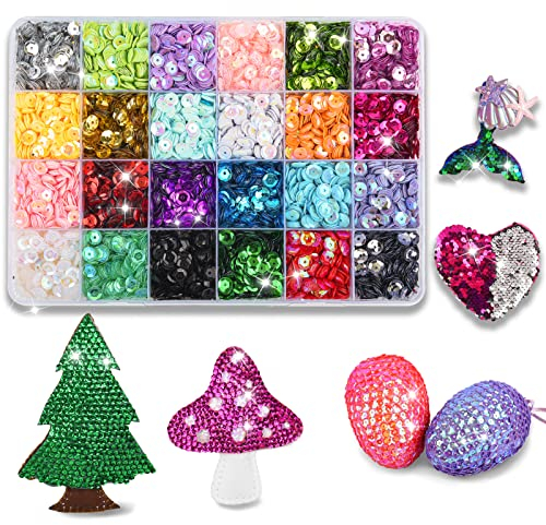 WuikerDuo Pailletten Basteln,24 Farben mit Box Pailletten,Lose Pailletten Cup Set zum Basteln Nähen Aufkleben Auffädeln Schmuck Weihnachtskugeln Osterdeko Hochzeit Kleidung