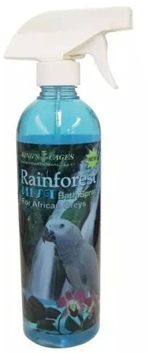 Kings Cages Rainforest Mist Feather Bath Spray for African Greys and Amazons 17oz Baby Powder Scent Condition Plumage Relieves Dry Itchy Skin Helps Prevent Feather Plucking