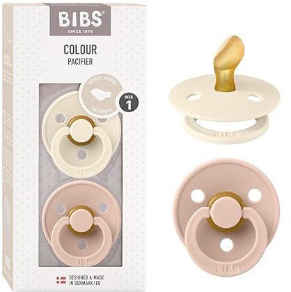 BIBS Colour Anatomical Soother 2-Pack, BPA Free Dummy Pacifier, Orthodontic Nipple. Natural Rubber Latex, Made in Denmark. 0-6 Months (Pack of 2), Ivory/Blush