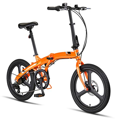 PACTO Two Klapprad 20 Zoll mit Schnelles Faltsystem (10 Sek), Aluminiumrahmen, Leichtgewicht (13KG), Shimano 6 Gänge, Doppelscheibenbremse und LED-Licht (Orange)