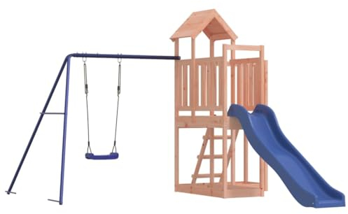 vidaXL Spielturm, Klettergerüst mit Rutsche Schaukel, Kinder Kletterturm mit Holzdach, Spiel-Zubehör für Garten, Holz Spielplatz, Massivholz Douglasie