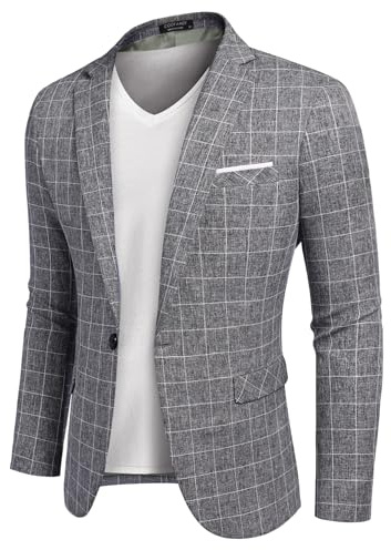 COOFANDY Mens Blazer Regular Fit Suits Single Breasted Classic Jacket Sport Coats Oxford Jackets Plaid Dark Grey S