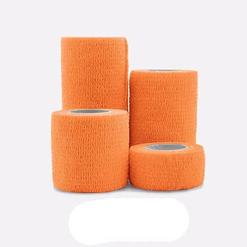 RIAAJ 4.8m Nastro Avvolgente Benda Elastica Autoadesiva Sportiva Colorata Per Cuscinetti Di Supporto Ginocchio Dito Caviglia Palmo Spalla-Arancione,10cmx4.8m