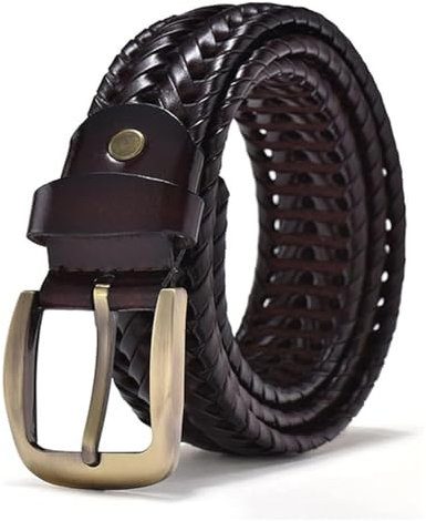 TANIDA Geflochtene gewebte Gürtel, Herren-Ledergürtel, goldene Dornschließe, geflochtener Gurtband-Lochgürtel, Vintage-Casual-Jeans-Arbeitskleid-Gürtel (Color : Coffee, Size : 105cm)