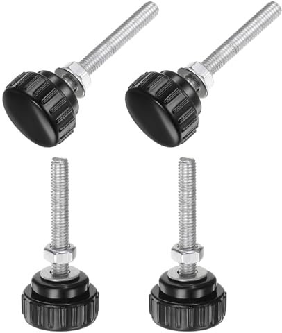 QUARKZMAN Lot de 4 Boutons Moletés à Vis M6 x 40 mm Avec Écrous et Rondelles, Bouton de Serrage à Tête en Plastique de 25 mm, Vis à Main, Noir