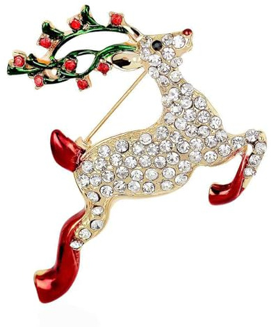 MEISH Rentier-Weihnachtsbrosche – Strass-Tier-Anstecknadel für Revers – Modeschmuck, Urlaub, Party, Geschenk für Damen und Herren