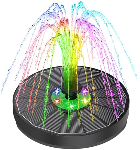 Yzert Solar Fountain with LED Lights Green Flower, 3.5W Glass Solar Bird Bath Fountains Pump with 2200 mAh Battery, Solar Water Fountain for Bird Bath, Garden, Outdoor, Pond -Black Panel Colorful