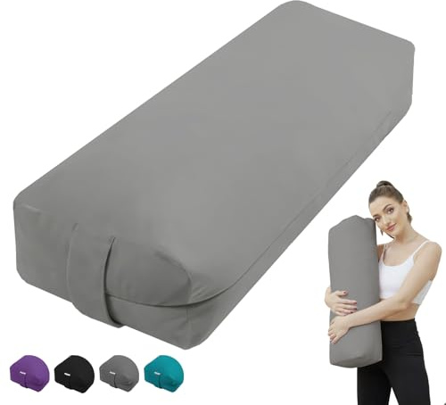 TokSay Rectangular Yoga Bolster Pillow, Meditation Pillow for Yin & Restorative Yoga, Filled with Recycled Sponge (Gray)