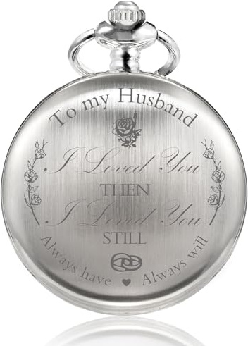 TREEWETO Taschenuhr mit Gravur Kette Herren Geschenk zum Geburtstag Hochzeitstag Jahrestag Ehemann Schwarz Bronze Silber