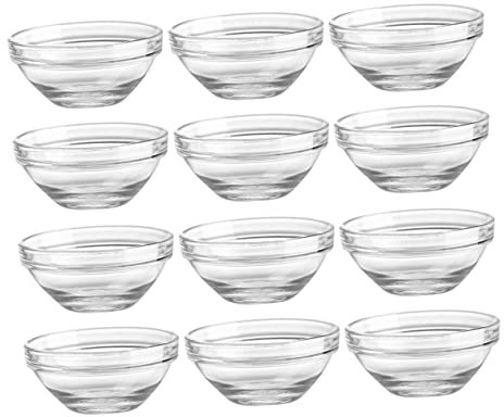 OKUMEYR Juego de 12 Cuencos de Cristal para Servir Ensaladas Grandes de 7 5 Cm Resistentes al Calor para Postres Helados Y Frutas