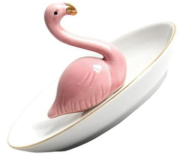 WRITWAA Plateau à Bijoux Flamant Rose en Céramique pour Bijoux