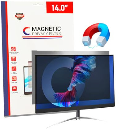 Magnetic Laptop Privacy Screen 14 Inch for 16:9 Computer Monitor, 14 Removable Anti Glare Protector Blue Light Filter Shield Film Compatible with Lenovo/HP/Dell/Acer/Asus/Thinkpad/Envy/XPS/Toshiba