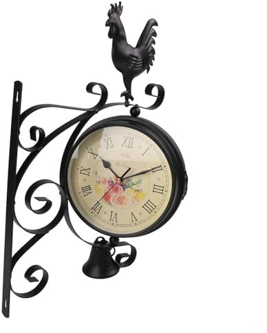 Niceminiwall Double-Sided Iron Wall Clock Black Garden Station Clock Silent Movement Home Living Room Decorative Clock 39x35x12cm Design For Living Room Decor Clear Display