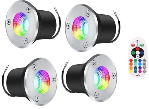 QICBYING 4 Piezas Focos LED para Exterior - Foco De Suelo De 3W, Lámpara De Pie Empotrable Impermeable IP65, Focos LED RGB, Foco LED Empotrable En El Suelo, con Focos De Control Remot(3W(85-265V))