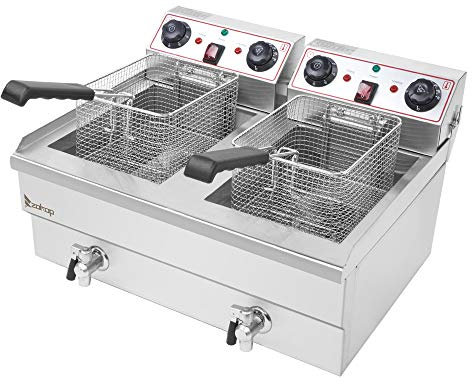 MJMLUCK Friggitrice Professionale in Acciaio Inox da 1700 W, 12,5 QT, con Rubinetto di Scarico dell'olio, Timer da 60 Minuti e Controllo del termostato, capacità 8 L, per ristora