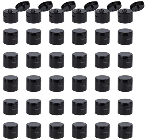 OLYCRAFT 36pcs 28/410 bouchons de Distribution à Rabat Noirs Bouchons de Rechange Réutilisables pour Bouteilles de Condiments en Plastique pour Shampoing Crème Hydratante Diamètre Intérieur-20mm