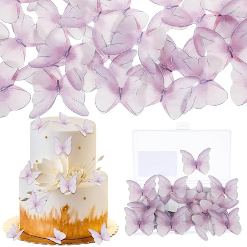 Tyqour 72 Stück Schmetterlinge Tortendeko Essbar Lila Essbare Schmetterlinge für Torte Essbare Tortendeko Schmetterling Muffin Deko Essbar Schmetterlings Cupcake Toppers zum Hochzeit Geburtstag Taufe