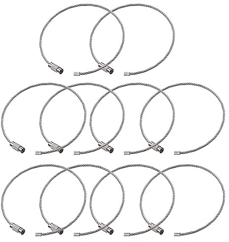 10 anelli portachiavi in acciaio inossidabile con fune metallica, anelli in filo di acciaio inossidabile, portachiavi per organizzare chiavi ed etichette, portachiavi in acciaio inossidabile