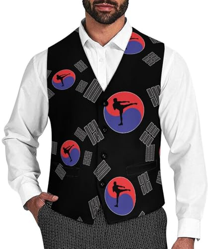 Korean Karate Korea Logo Mens Suit Vest Waistcoat Formal Business Dress Tuxedo Wedding