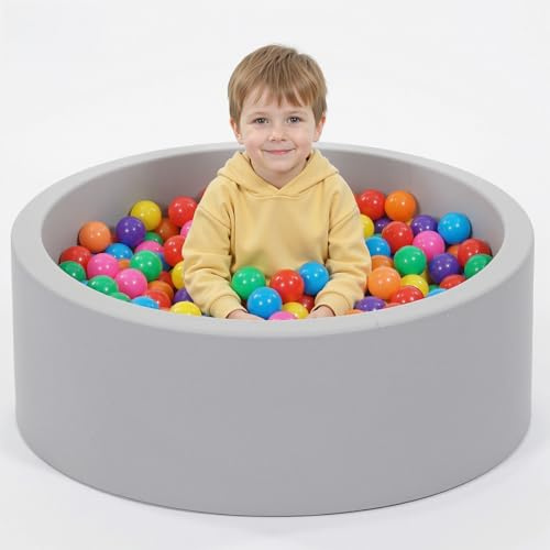 Wilwolfer Piscina de Bolas para bebés: Piscina de Bolas de Espuma con 100 Bolas de Colores – Piscina de Bolas para bebés con Pelotas – Piscina Redonda Suave Plegable – para Interior y Exterior (Gris)