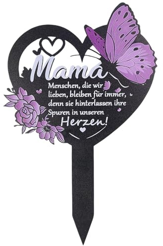 30,5cm Herz Grabschmuck Wetterfest mit Gravur Mama, Menschen, die wir lieben, bleiben für Immer, denn sie hinterlassen ihre Spuren in unseren Herzen! Edelstahl Grabschmuck, Grabdekoration Wetterfest