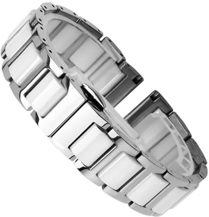 20 mm 22 mm keramiskt klockarmband Snabbkopplingsrem Utsättningsspänne Armband for kvinnor män(Silver-white,22mm)