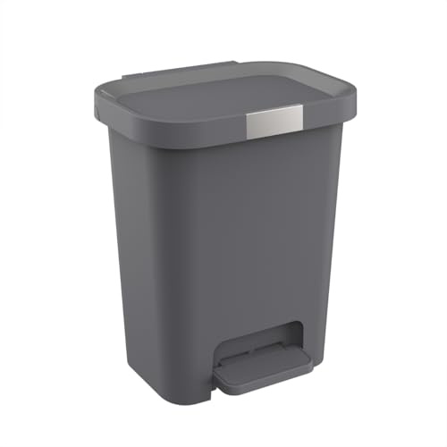 Engelland Mülleimer 40 L mit Deckel und Pedal - Treteimer, Abfalleimer mit Soft-Close, verschließbarem Deckel & rutschfesten Füßen - ideal für Küche, Bad & Büro - Kunststoff, Anthrazit