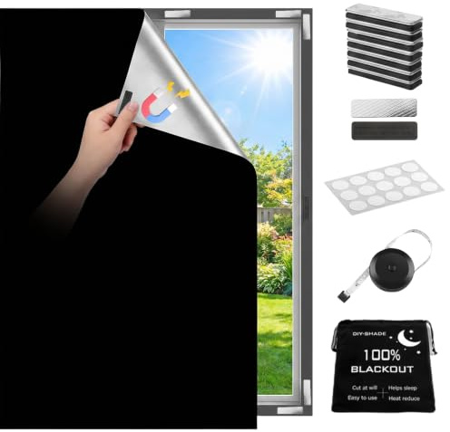 300×150cm Magnetic 100% Blackout Blind,UV Blocking Thermal Insulated Fabric | Blackout Blind No-Drill,Cut to Size Removable Window Cover for Bedrooms, RVs, Skylights, Travel, Hotels