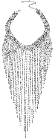 RUIXIA Sparkly Long Rhinestone Tassel Choker Necklace Glitter Waterfall Fringe Crystal Bib Collar Shimmer Statement Neck Jewelry for Women Wedding Prom Evening Nightclub Rave Party Accessories