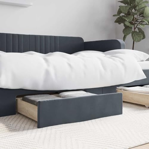 LKJVFCPW Lot de 2 commodes sous le lit en bois avec housse en velours, tiroirs sous le lit avec roulettes pour chambre à coucher, boîte de rangement, gris foncé