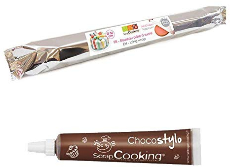Pâte à sucre en rouleau prête à dérouler Ø 36 cm blanc + 1 Stylo chocolat