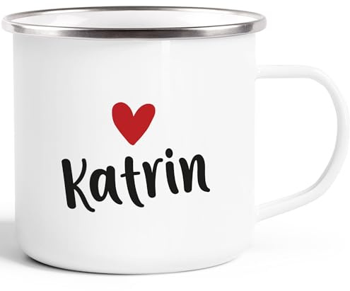 SpecialMe® Emaille-Tasse mit Namen und Herz personalisierbares Motiv individuelles Geschenk Liebe beste Freundin Weiss-metall Emailletasse